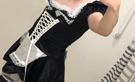 Brian wearing a french maid dress